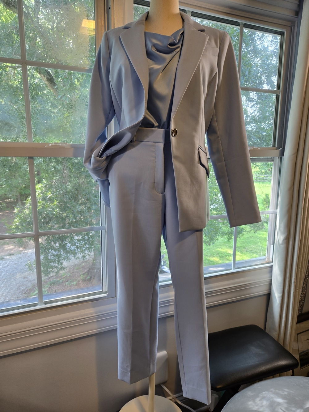 White House Black Market Light Blue Blazer, Pants & Blouse Antinio Melani Shoes - Picture 2 of 13